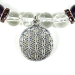 Load image into Gallery viewer, Stone Bracelet Amethyst &amp; Clear Quartz with Flower of Life 8mm
