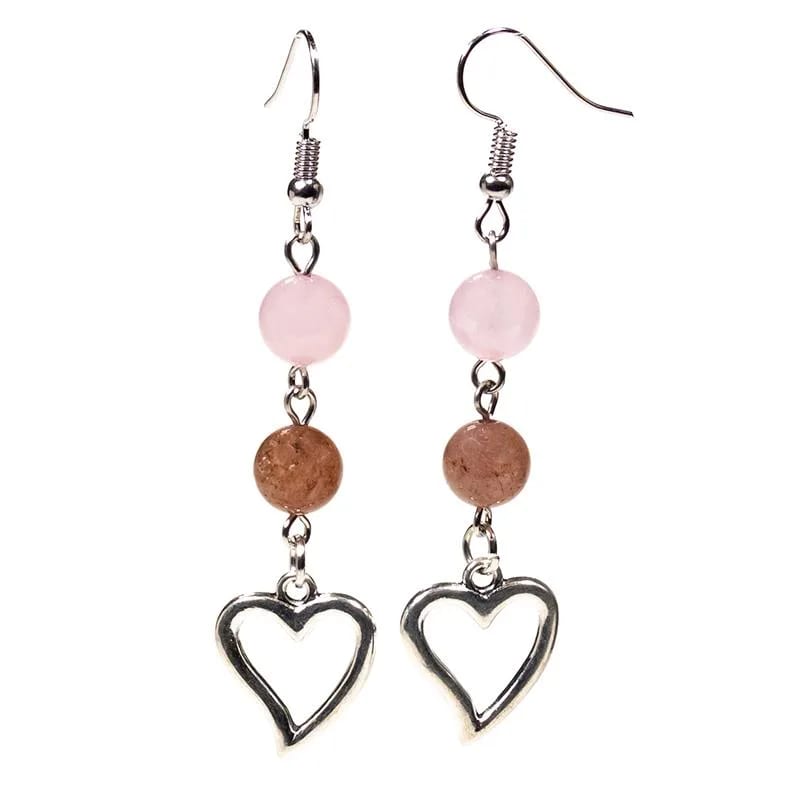 Earrings rose quartz/strawberry quartz with heart
 