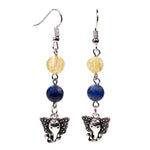 Ielādēt attēlu galerijas skatītājā, Auskari Lazurīts un Rutilētais Kvarcs / Lapis Lazuli &amp; Rutilated Quartz with Ganesh
