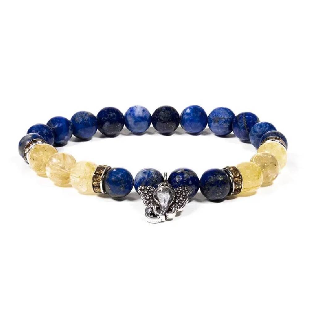 Auskari Lazurīts un Rutilētais Kvarcs / Lapis Lazuli & Rutilated Quartz with Ganesh