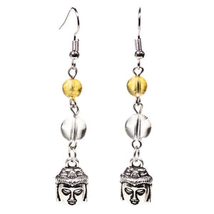 Stone earrings Citrine & Rock Crystal with Buddha
