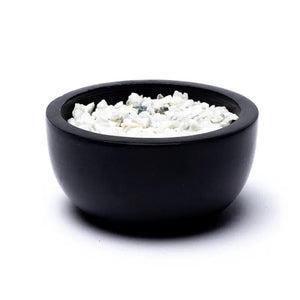 Incense stick bowl black soapstone + white pebbles