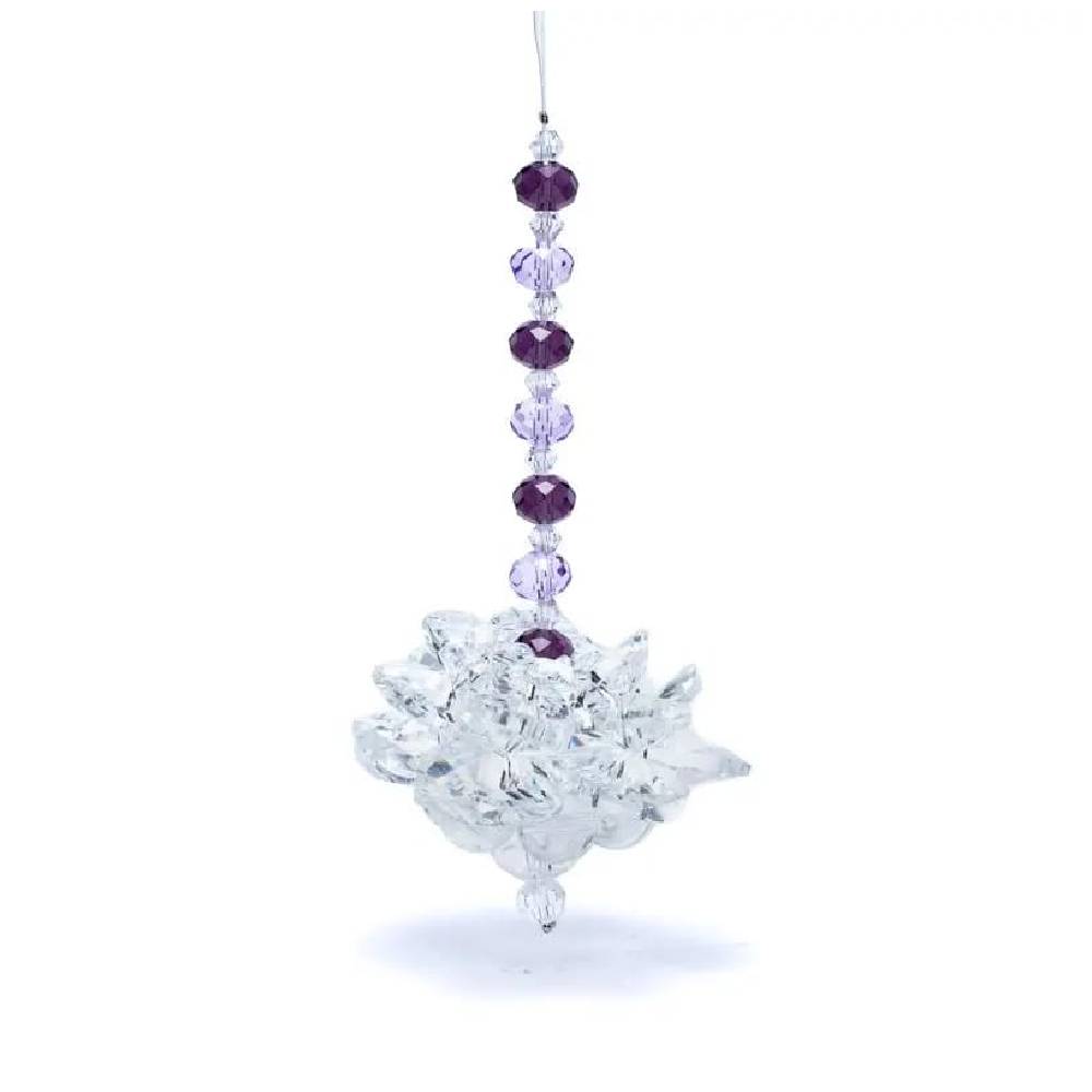 Feng Shui crystal lotus with purple chain 10cm