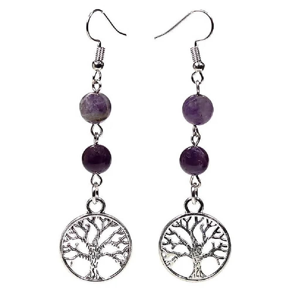 Earrings fluorite/amethyst with tree of life