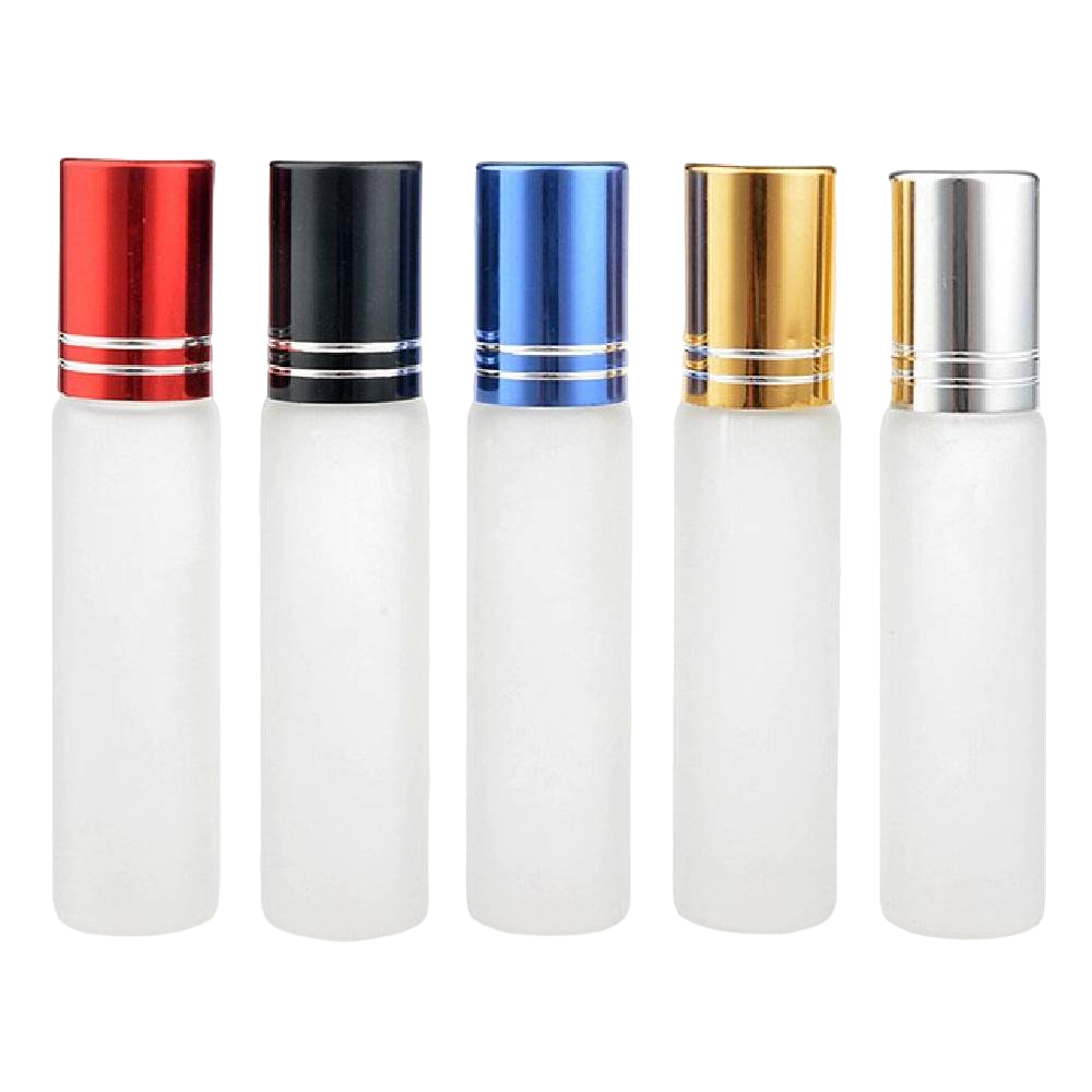 Glass bottle with metal roller and cap 5-10ml