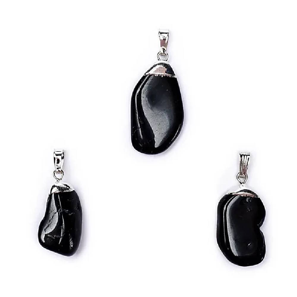 Black tourmaline gemstone pendant pin drilled cap 1.5cm - 3cm