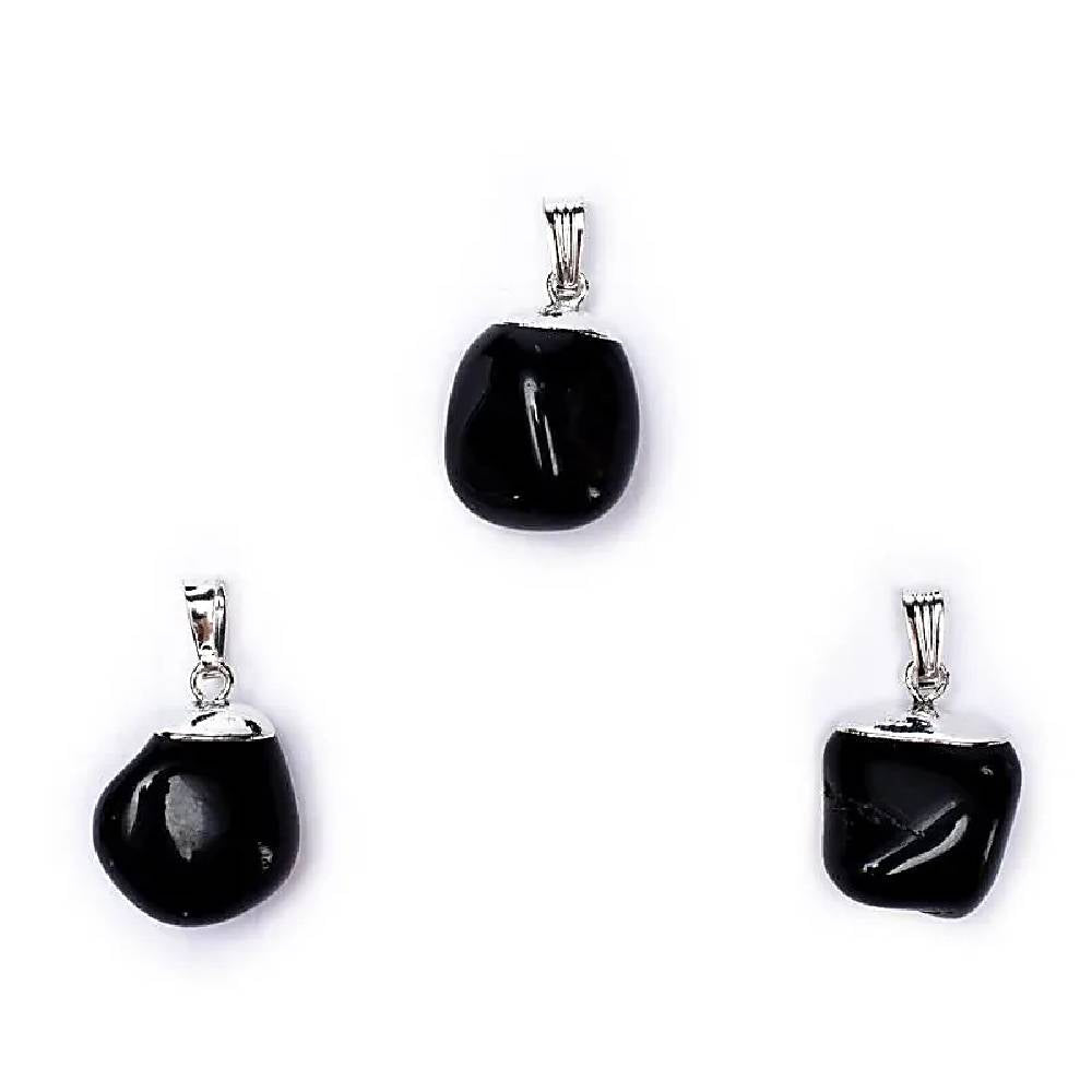 Black onyx gemstone pendant pin drilled cap 1.5cm - 3cm