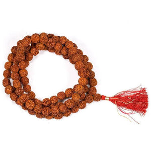 Mala Rudraksha 108 beads with red tassel 49.5cm