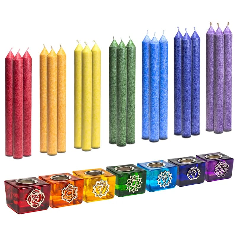 Aromātiskās Sveces un Svečturi 7 Chakra / Meditācija un Čakru Terapija