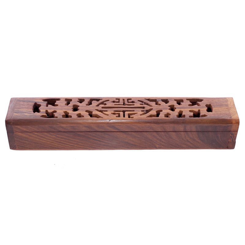Sheesham Wood Carved Ashcatcher Incense Sticks & Cones Burner Box