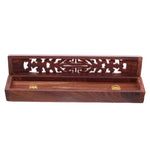 Load image into Gallery viewer, Sheesham Wood Carved Ashcatcher Incense Sticks &amp; Cones Burner Box

