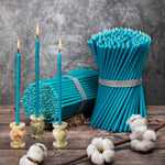 Ielādēt attēlu galerijas skatītājā, Bišu Vaska Svece - Gaiši Zila 6.6x205mm / Light Blue Beeswax Church Candles N60 - 80 minūtes
