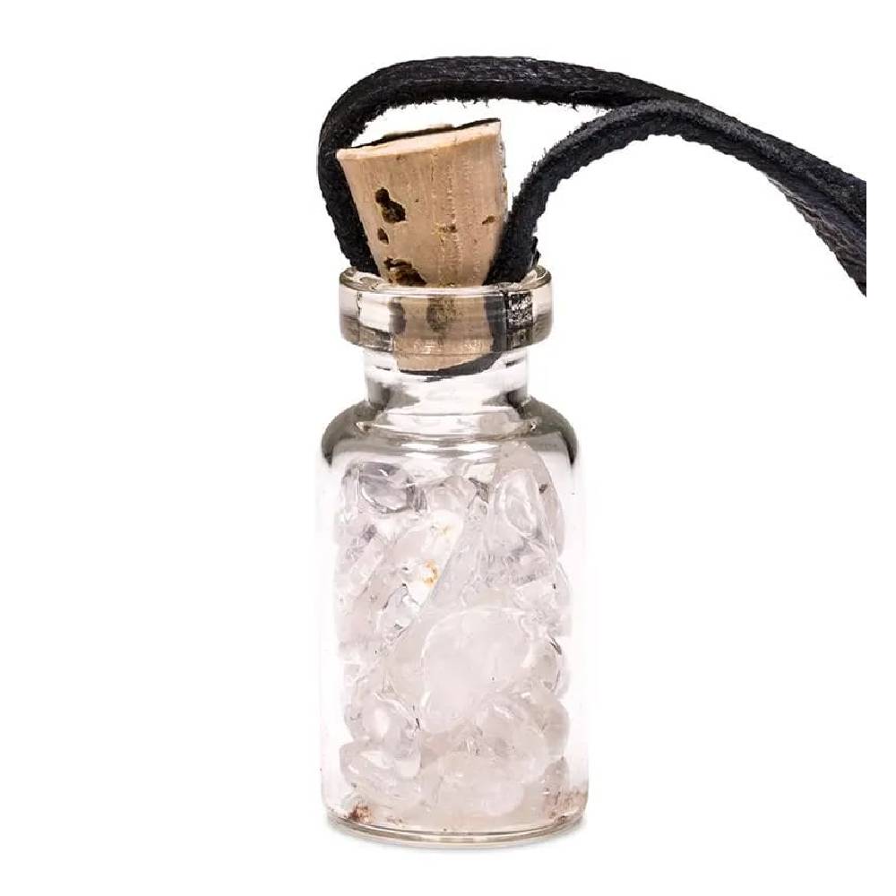 Glass gift bottle on cord with rock crystal 3.6cm 
