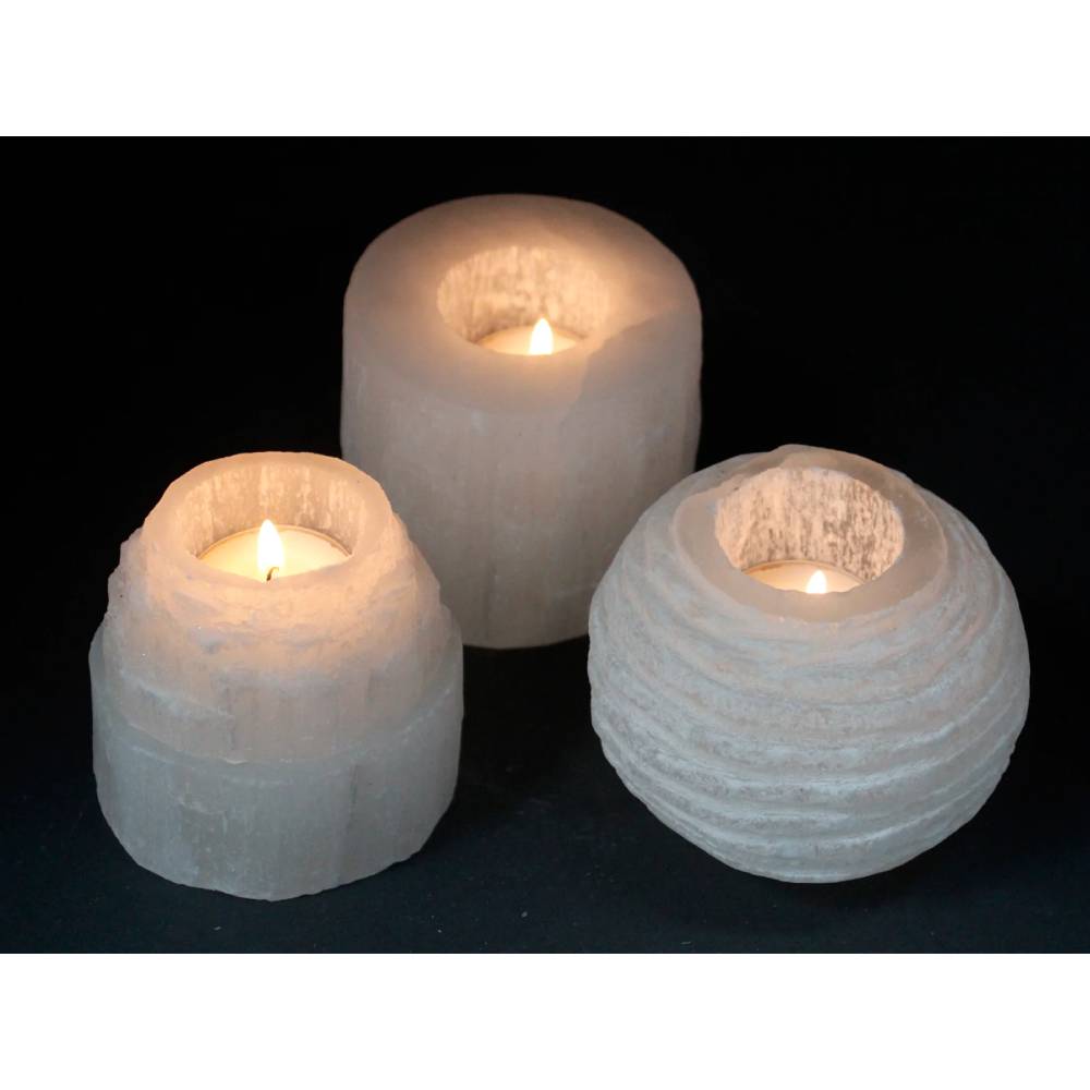 Svečturis Selenīts / Selenite Snowball Candle Holder 8cm