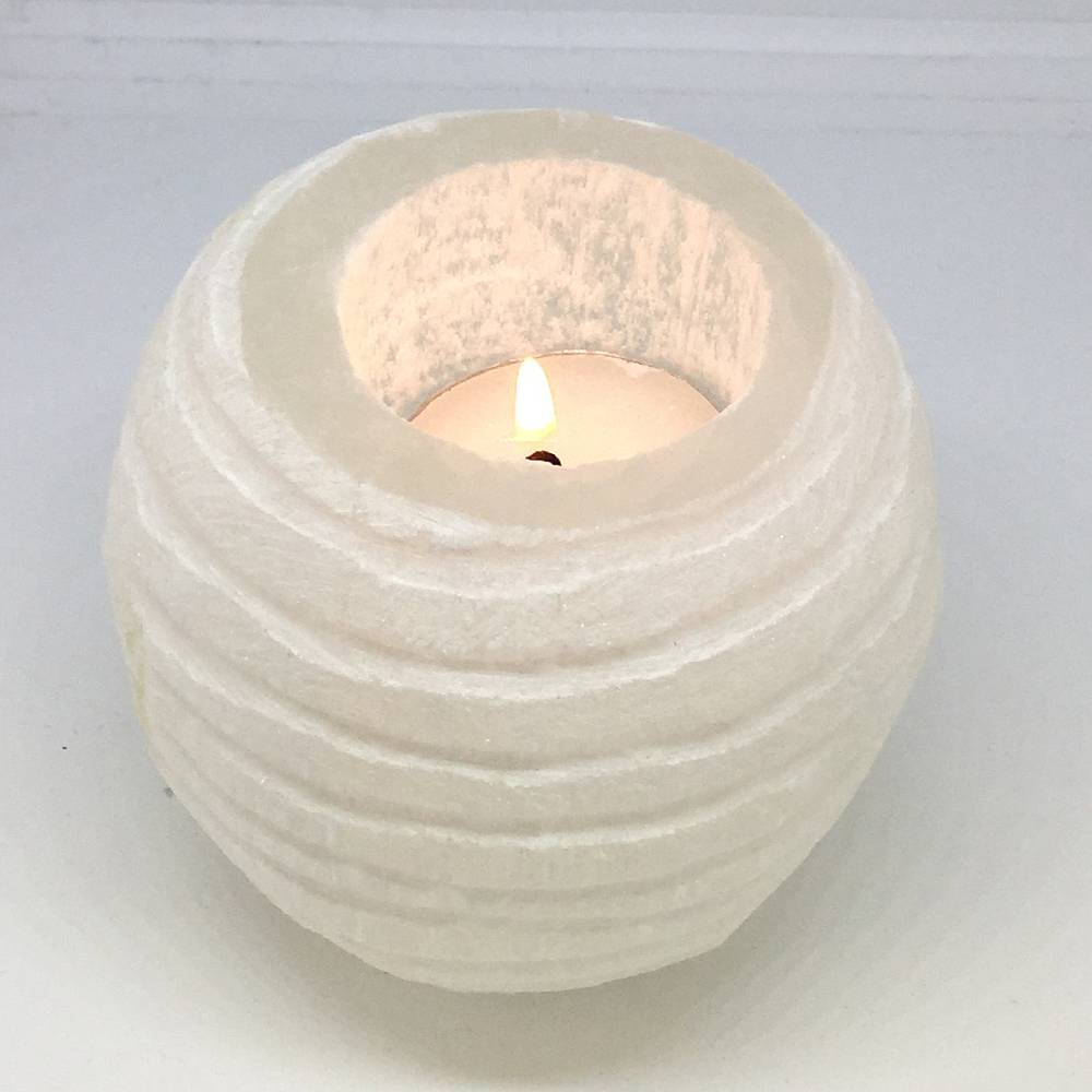 Svečturis Selenīts / Selenite Snowball Candle Holder 8cm