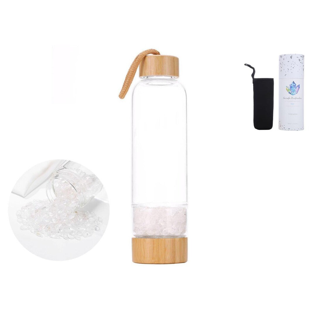 Glass water bottle with fine crystals