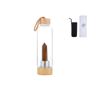 Glass Water Bottle with Raw Crystals