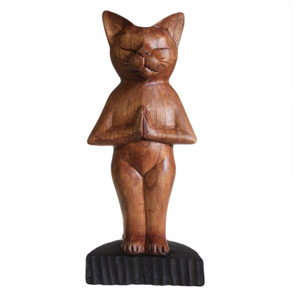 Handcarved Yoga Cat - Standing 31x13.5x6cm