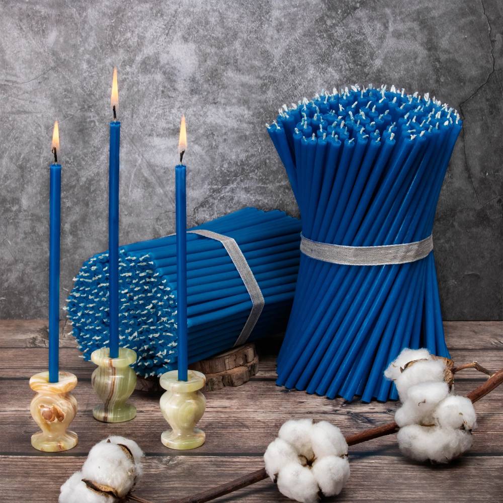 Blue Beeswax Church Candles N80 - 60 minutes, 6.1x185mm 