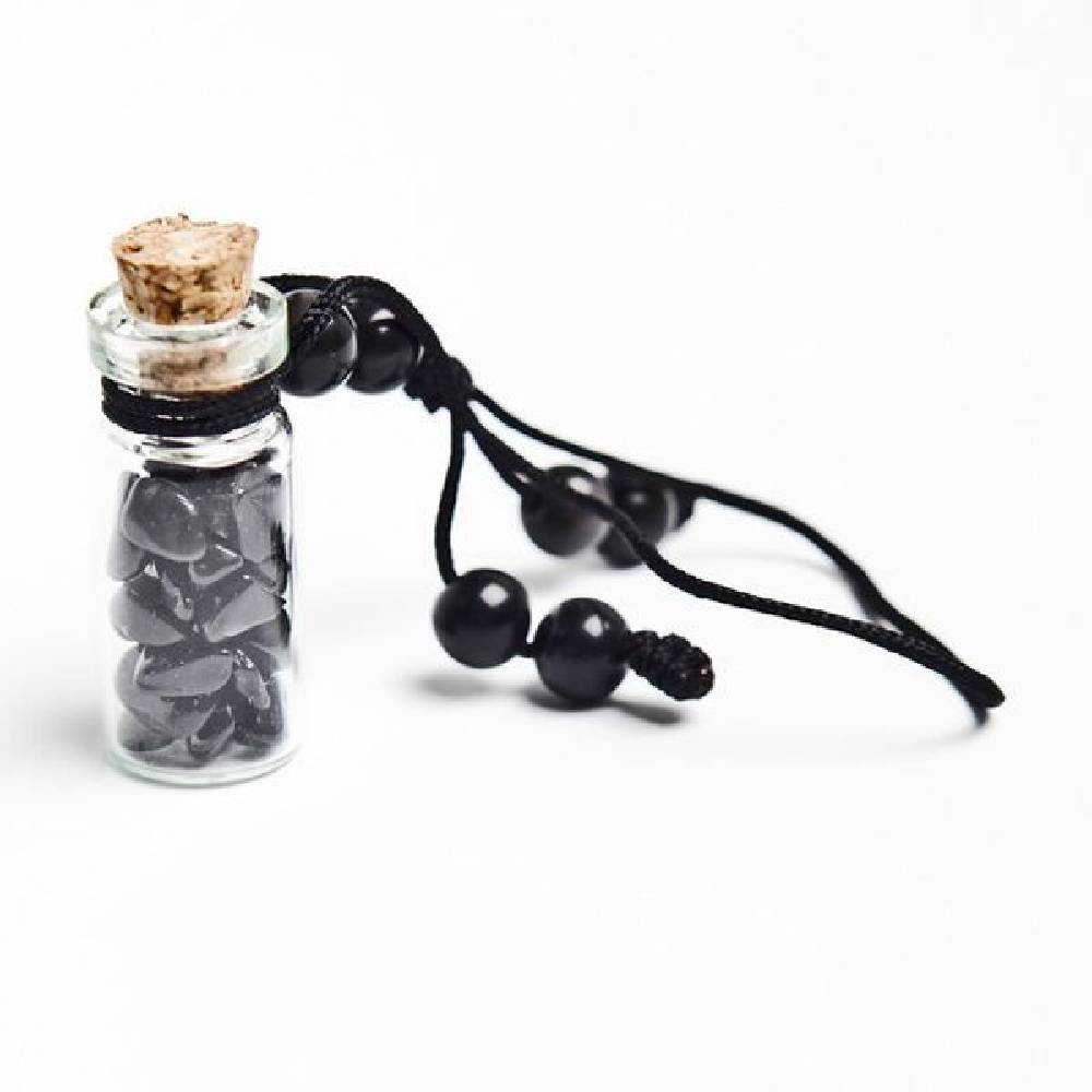 Stikla Pudelīte Melnais Onikss / Black Onyx Wishing Bottle 3cm