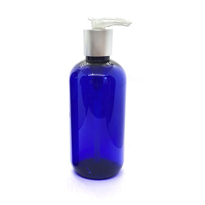Zila plastmasas pudelīte ar pumpīti 250ml