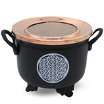 Load image into Gallery viewer, Black Cauldron Flower of Life 10x11cm with copper Lid
