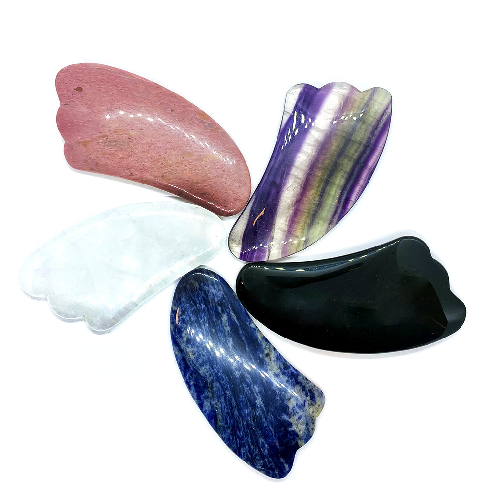 Massage scraper Gua Sha - Fluorite, Separated, Rock Crystal, Obsidian 105x50mm