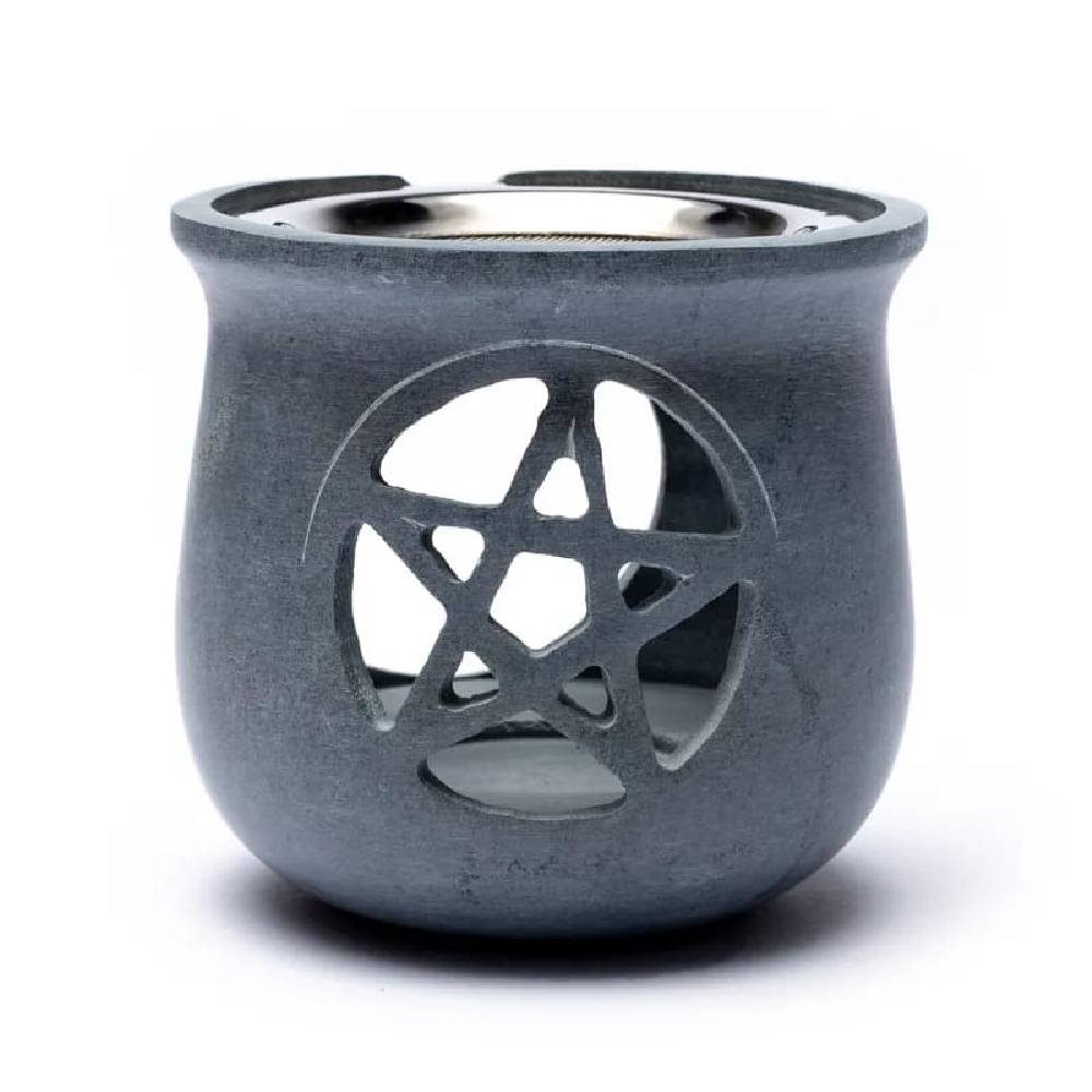 Incense burner Pentacle soapstone grey with sieve 8.5x9cm