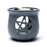 Load image into Gallery viewer, Incense burner Pentacle soapstone grey with sieve 8.5x9cm
