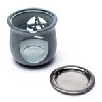 Load image into Gallery viewer, Incense burner Pentacle soapstone grey with sieve 8.5x9cm

