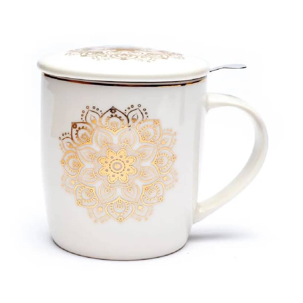 Krūze ar metāla sietiņu un vāku Mandala 400ml