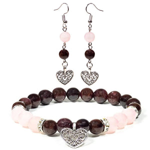 Earrings garnet/rose quartz with heart