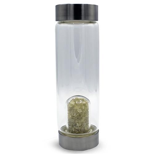 Stikla pudele ar kristāliem Kalnu Kristāls / Ametists / Rozā Kvarcs / Topāzs / Rutilētais Kvarcs 0.55L